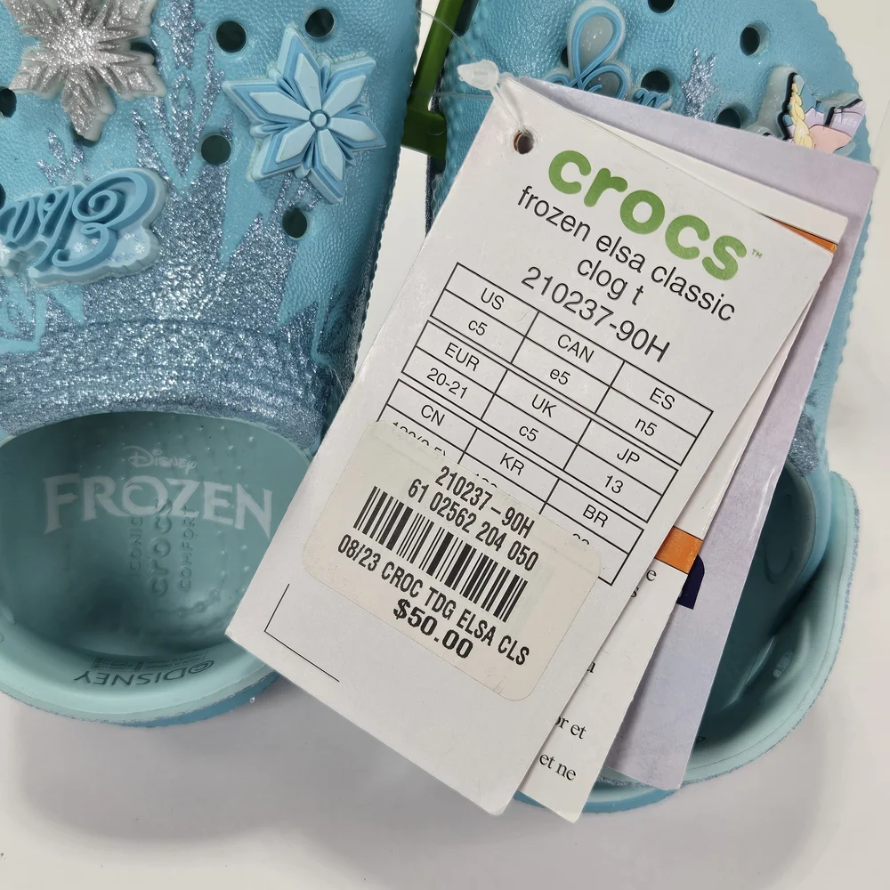 Crocs X Disney Frozen Light Blue Glitter Kids Clogs with Strap Size C5 Toddler